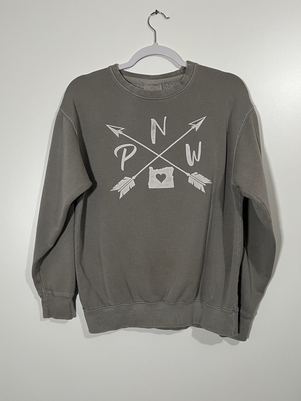 PNW Oregon Crewneck Sweatshirt Gray Size Small 100% Cotton Pacific Northwest
